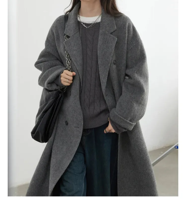 Woolen Double-breasted Basic Loose New Long Double-sided Coat