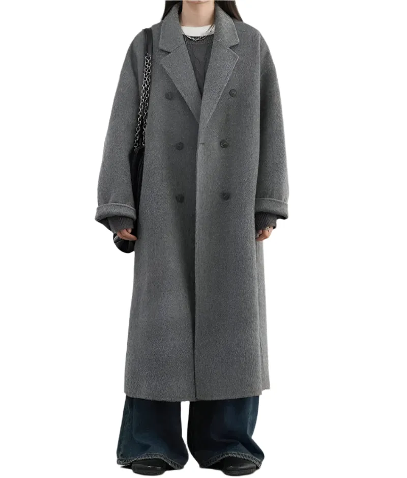 Woolen Double-breasted Basic Loose New Long Double-sided Coat